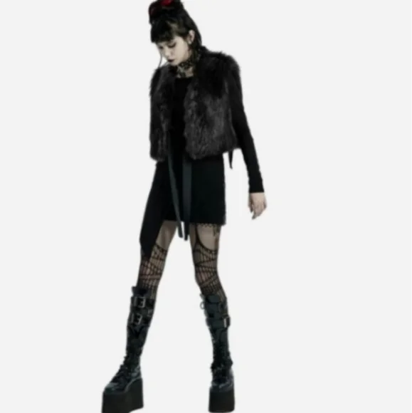 Vintage Black Faux Fur Fuzzy Vest - Picture 6 of 15